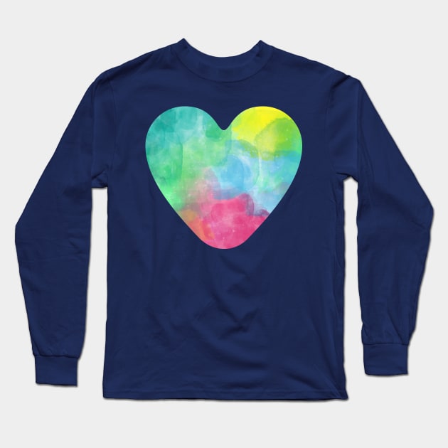 Rainbow Heart Watercolor Illustration Long Sleeve T-Shirt by RageRabbit